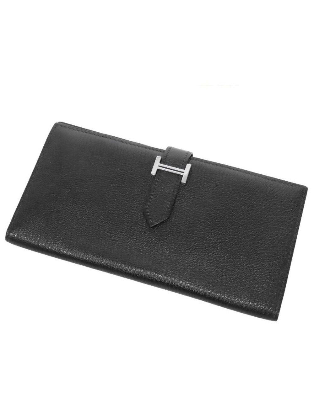 Hermes Bearn Soufflet Black Silver Chevre Wallet